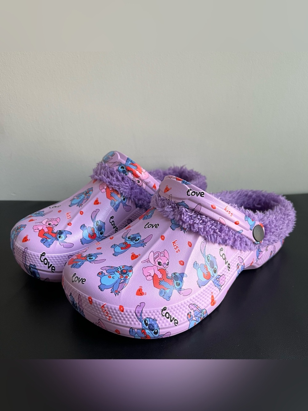 Disney Stitch & Angel Purple Fleece Lined Clogs 37/38 EU 6/7 US